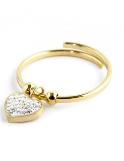 Marlù - Anello Cuore in Oro Strass Pendente